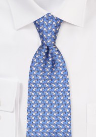 Tiny Elephant Print Silk Tie in French Blue