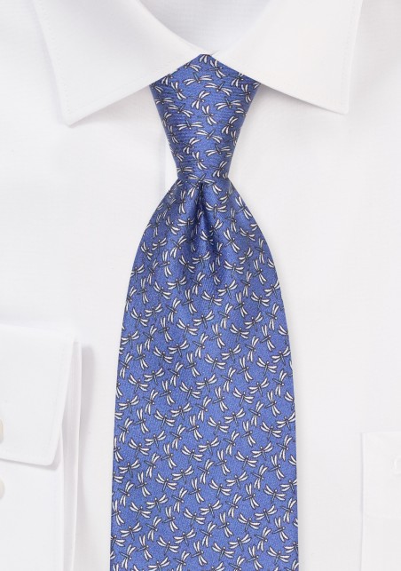 Dragonfly Print Silk Tie in Blues