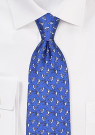 Blue Silk Tie with Hummingbird Print