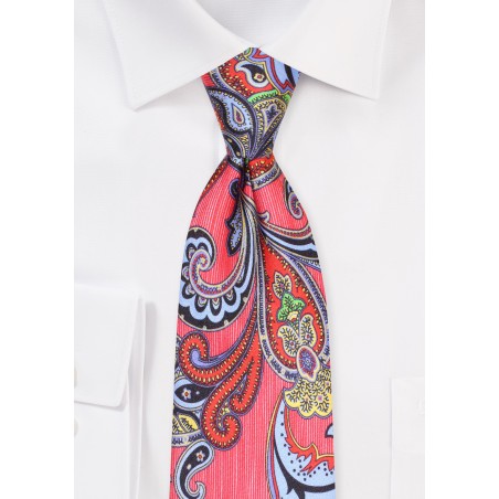 Designer Paisley Print Tie in Reds