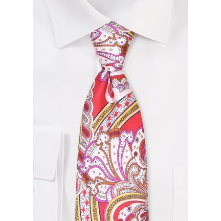 Royal Paisley Print Silk Tie in Red and Gold