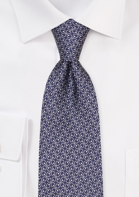 Navy Equine Stirup Print Silk Tie