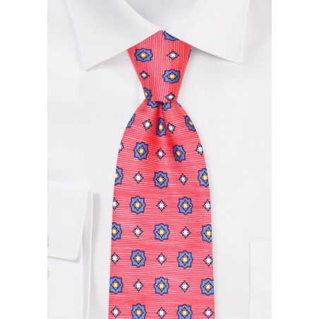 Stripe Foulard Print Silk Tie in Red and Blue