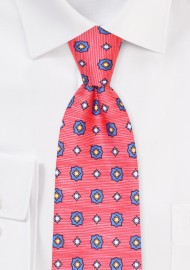 Stripe Foulard Print Silk Tie in Red and Blue