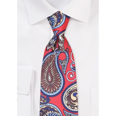 Crimson Red and Gold Paisley Tie
