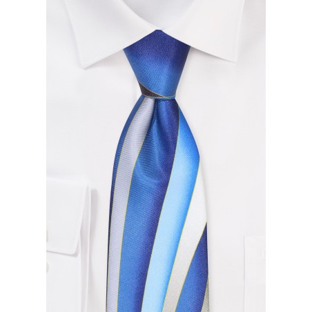 Vintage 70s Print Tie in Blue and Gray