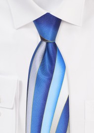 Vintage 70s Print Tie in Blue and Gray