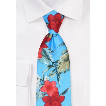 Tropical Print Tie in Aqua, Greens, and Red