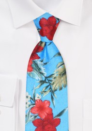 Tropical Print Tie in Aqua, Greens, and Red
