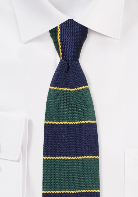 Navy and Green Striped Knit Tie