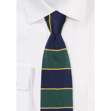 Navy and Green Striped Knit Tie