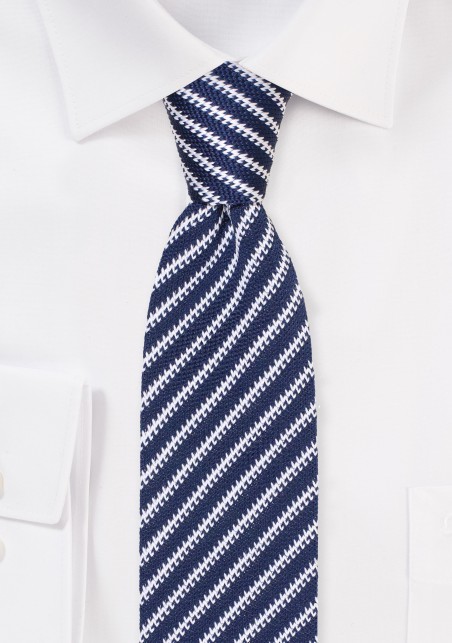 Diagonal Stripe Knit Tie in Navy