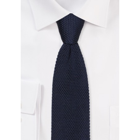 Navy Knit Tie with Pointed Tip