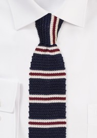 Striped Knit Silk Tie in Navy, Cream, Burgundy