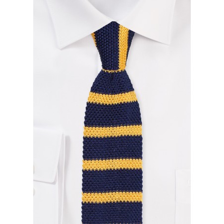 Silk Knit Tie in Navy and Amber Gold