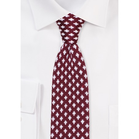 Fleur De Lis Silk Knit Tie in Burgundy