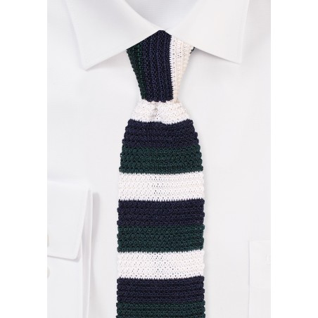Striped Knit Tie in Navy, Green, Ivory
