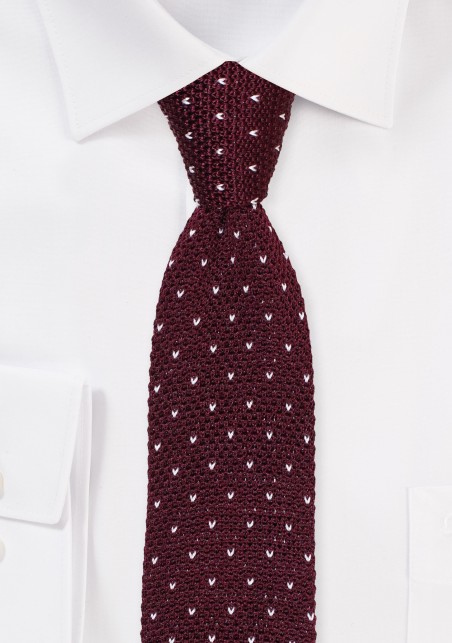 Birds Eye Silk Knit Tie in Burgundy
