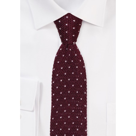 Birds Eye Silk Knit Tie in Burgundy