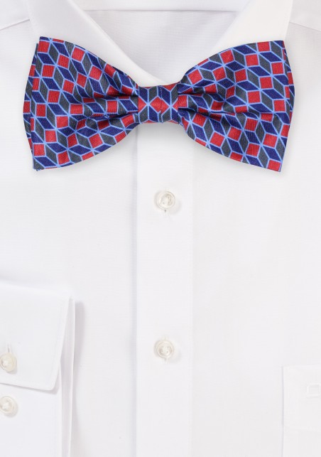 Designer Check Print Bow Tie Blues and Reds