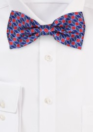 Designer Check Print Bow Tie Blues and Reds