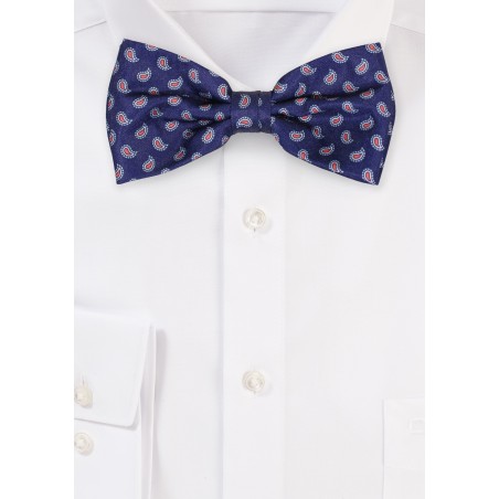 Classic Small Paisley Print Bowtie in Navy