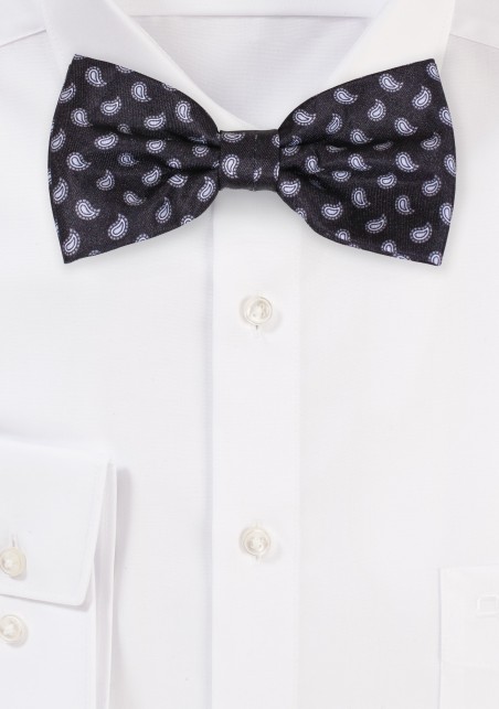 Classic Paisley Print Bowtie in Black and Gray