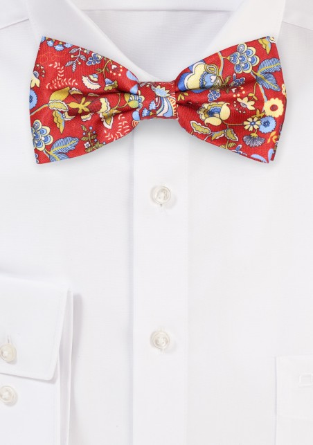 Red and Gold Floral Bow Tie