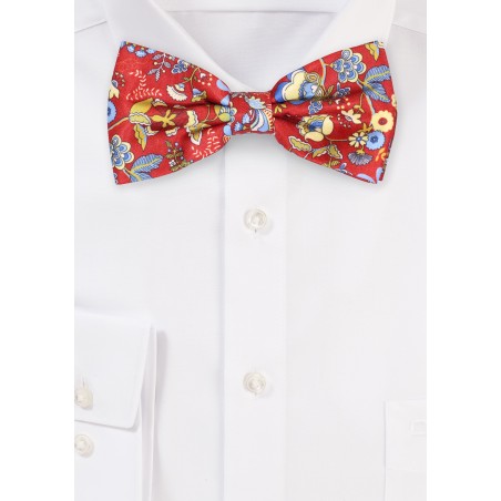 Red and Gold Floral Bow Tie