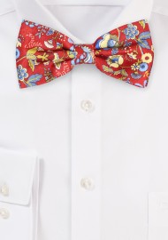 Red and Gold Floral Bow Tie