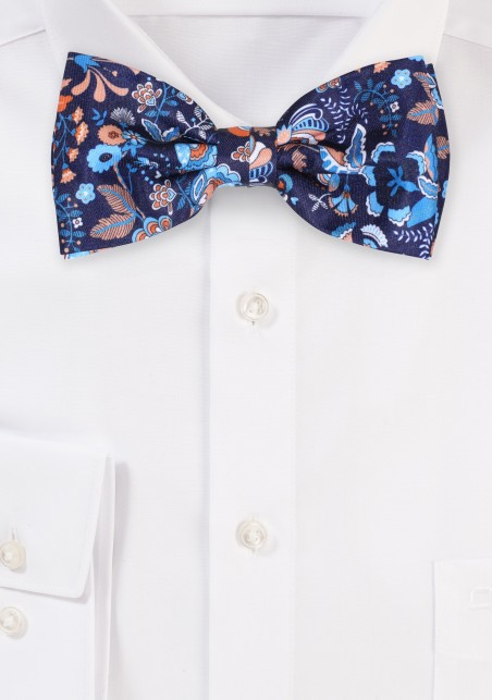 Navy, Coral, and Aqua Floral Bowtie