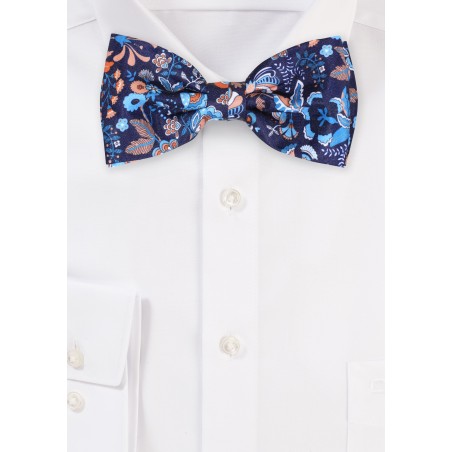 Navy, Coral, and Aqua Floral Bowtie