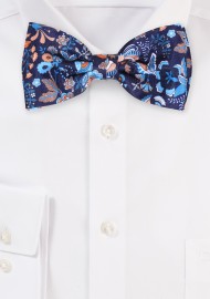 Navy, Coral, and Aqua Floral Bowtie
