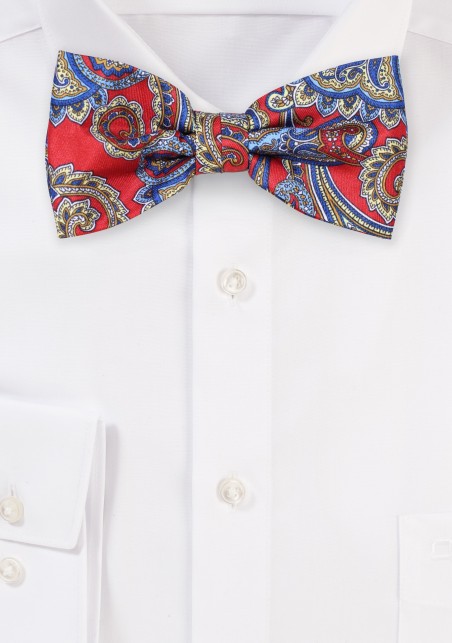 Crimson, Blue, and Gold Paisley Bow Tie