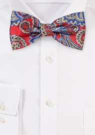 Crimson, Blue, and Gold Paisley Bow Tie