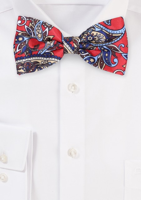 Crimson Red and Gold Paisley Bow Tie
