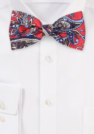 Crimson Red and Gold Paisley Bow Tie