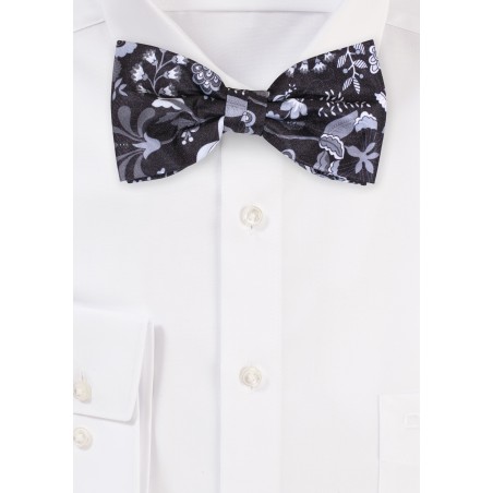 Black and Silver Floral Bow Tie