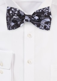 Black and Silver Floral Bow Tie