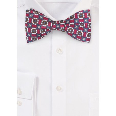 Foulard Print Silk Bow Tie in Self-Tie Style