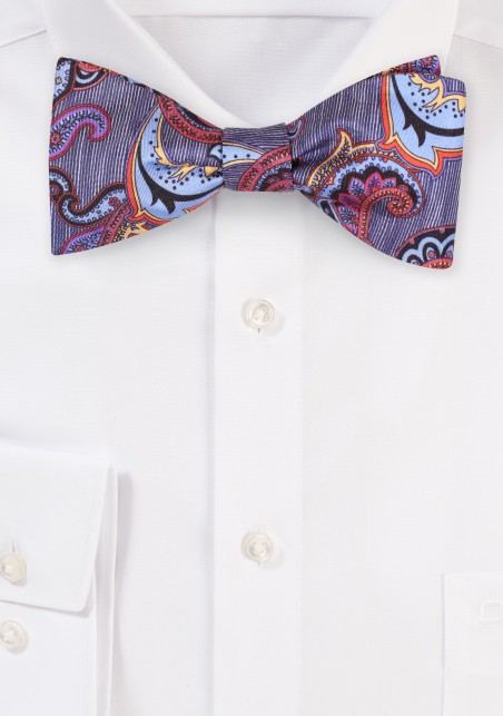 Striped Paisley Silk Bowtie in Blues