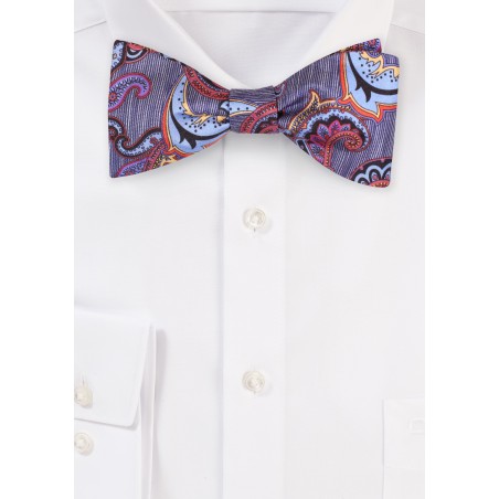 Striped Paisley Silk Bowtie in Blues