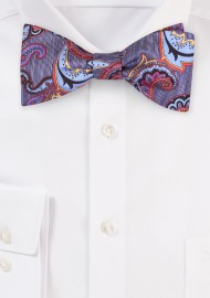Striped Paisley Silk Bowtie in Blues