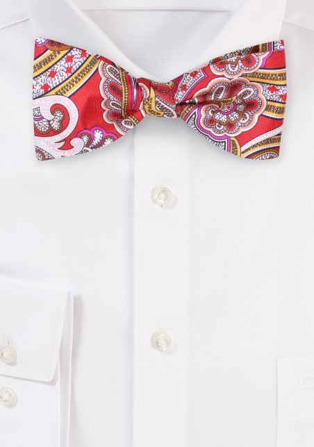 Luxe Paisley Bowtie in Red and Gold