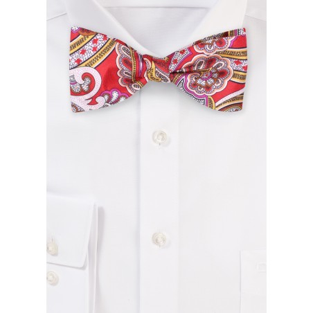 Luxe Paisley Bowtie in Red and Gold
