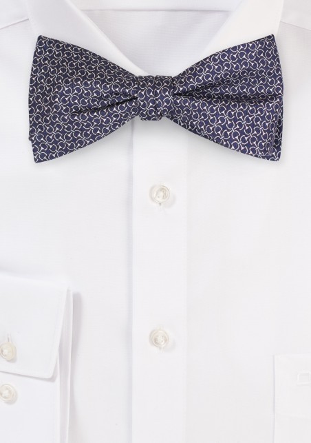 Designer Print Silk Bowtie in Navy