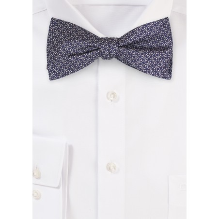 Designer Print Silk Bowtie in Navy