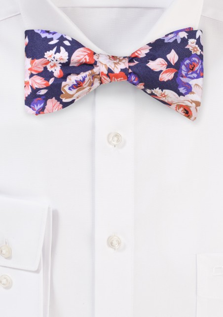 Floral Silk Bow Tie in Pinks and Purple