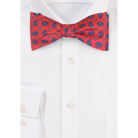 Crimson Red Paisley Bow Tie