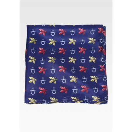 Leaf and Stirrup Print Hanky in Navy